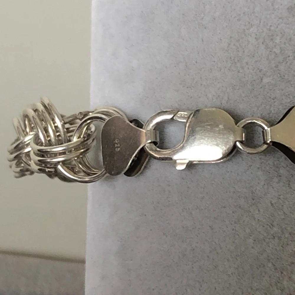 925 Silver 9.5” bracelet 3-circle link handmade 9.5 inches hand made wire links